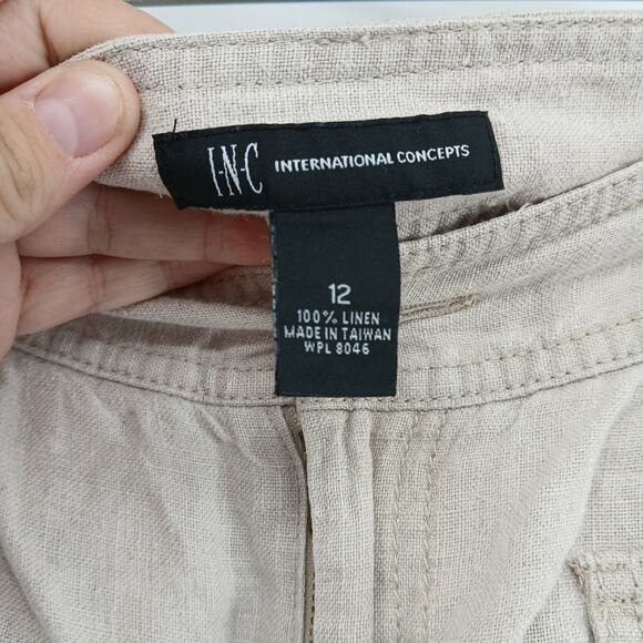 INC Beige Linen Chino Shorts Women 12 Casual Beach Comfy Breathable Minimalist - Picture 3 of 9